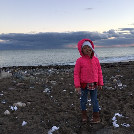 Daddy and I went to the beach to see what the ocean is like in the winter - I hope its different when we go to Hawaii next month!