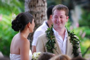 Matt wearing maile lei at our wedding