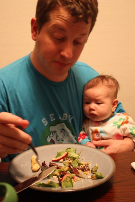 Hmm... daddy really seems to be enjoying that green stuff. I need to talk to my chef about mixing things up.