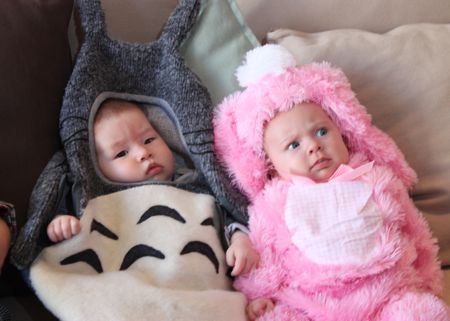 Seriously, what's up with this gray rat thing sitting next to me? And, oh dad, yeah, I'm going to remember this pink rabbit thing. Yes, yes I will.