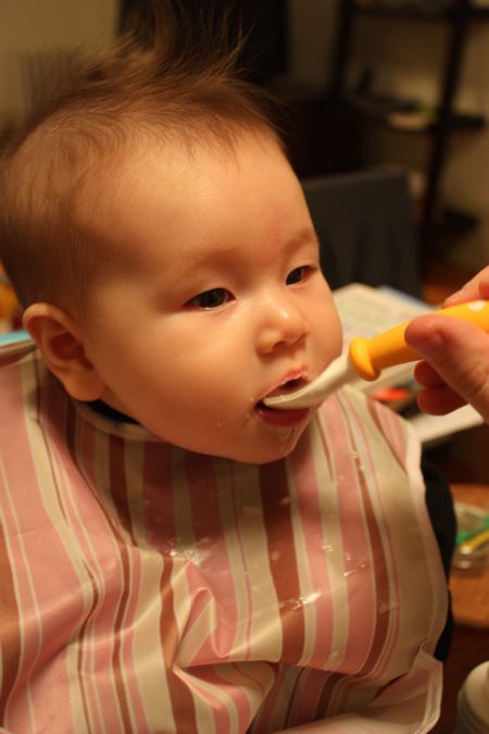 I don't know Mommy, this seems way less efficient then the bottle or your breast, but I'll play along if this is what you want...