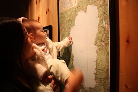 Mommy showed Maile where Tahoe City was on the map so she could get her bearings...