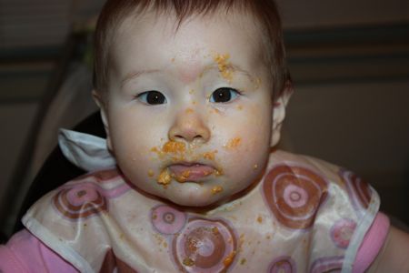 Mommy says I look like daddy when I eat. I haven't really noticed butternut squash in his eyebrow, but maybe I'm missing something...