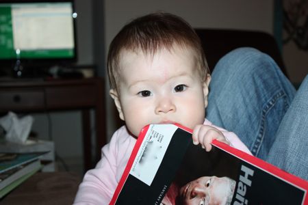 Maile enjoying the latest issue of Time...
