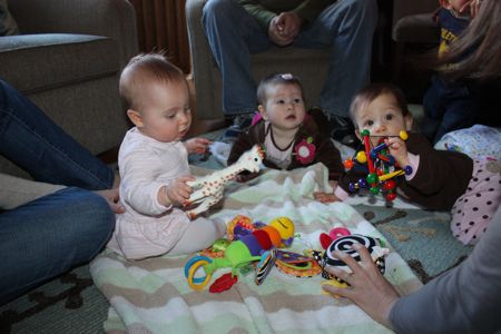 Hannah (L), Allison (R) and me playing together. Hannah and I see each other every day, but it was great fun to play with Allison again - she can even crawl! How cool is that?