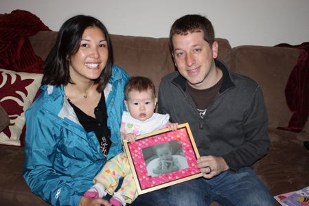 Before mommy and daddy went to work, I gave them the gift that Megan and I made them. Its a picture of me of course, but with a home-made frame! We worked all week on it, I couldn't have done it without Megan (mostly because I don't quite know how a scissors works yet!)