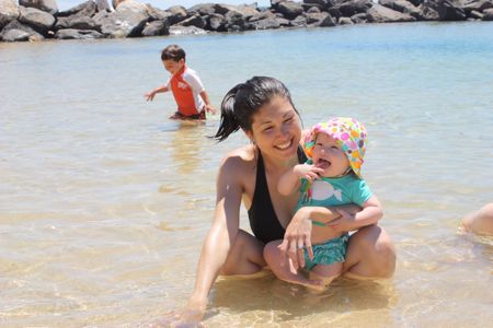 Mommy, this pool is so much nicer then the one at the JCC, but if its alright with you, I'll stay close to you all the same...