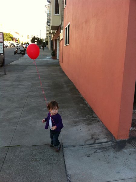 Uh oh, I think I see a blue balloon following us. Quick around this corner!
