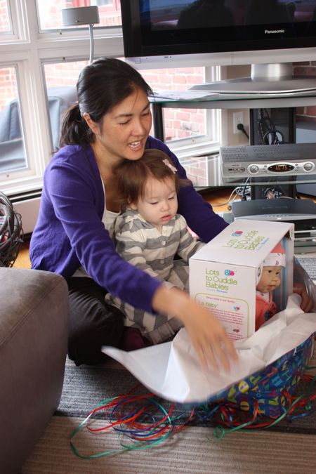 Mommy: Wow Maile, it looks like your very own baby! Maile: Do all babies come in boxes for Hanukkah? Mommy: Umm... let's go with "yes" for the time being...