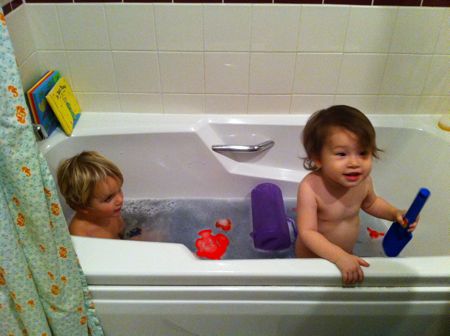 Umm... Daddy are you aware that there is a boy in the bath tub with me?