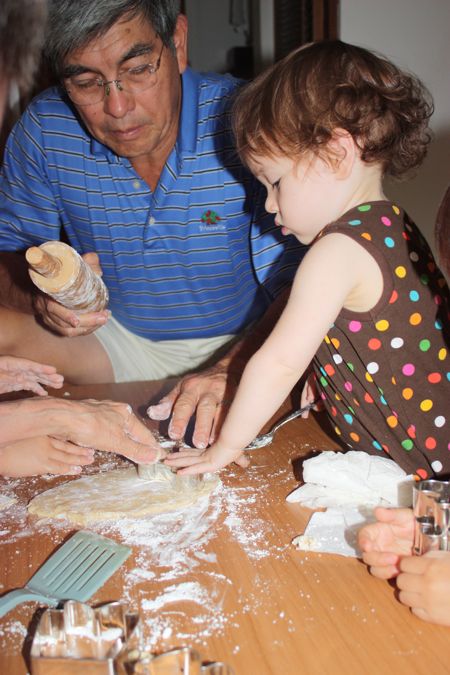 Then Grandma and Grandpa helped the girls cut their cookies - definitely the bravest of the jobs!