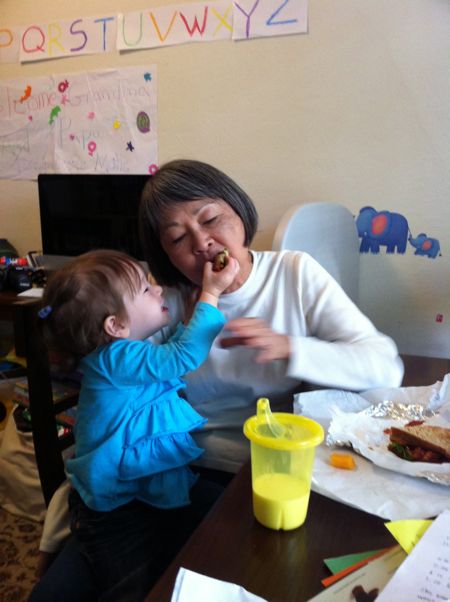 Gramma seemed jealous that everyone always feeds me, so I decided to help her out with her lunch...