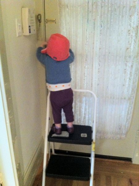Daddy: Maile, what are you doing? Maile: Just making sure the door is working properly, I want to make sure Mommy can get home okay, I still haven't seen her...
