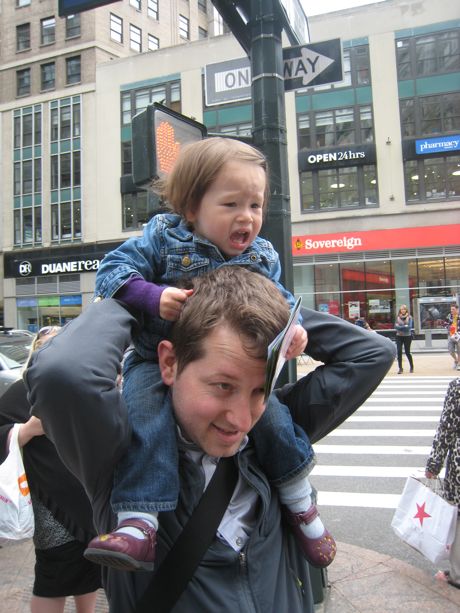 Daddy, get me out of here. RIGHT NOW! Go Daddy, go! The big red Elmo is coming for us...