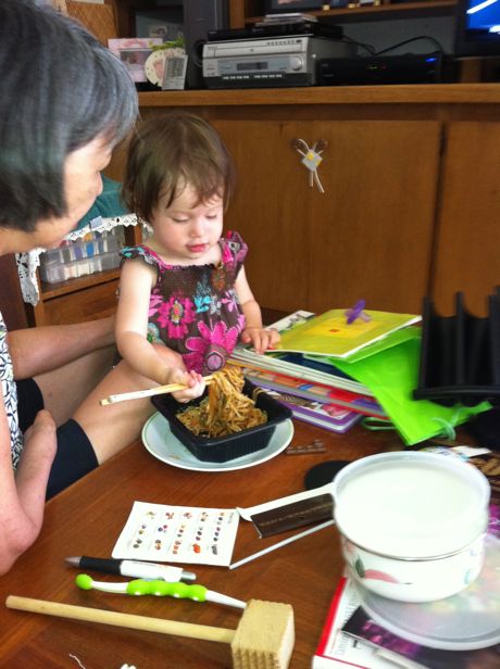 We also practiced my chopstick skills with some noodles for lunch - I'm getting pretty good!