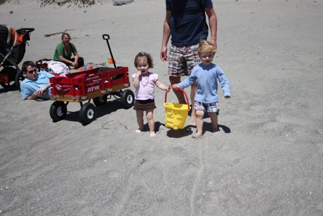 Zeb and I "sharing" the big yellow bucket