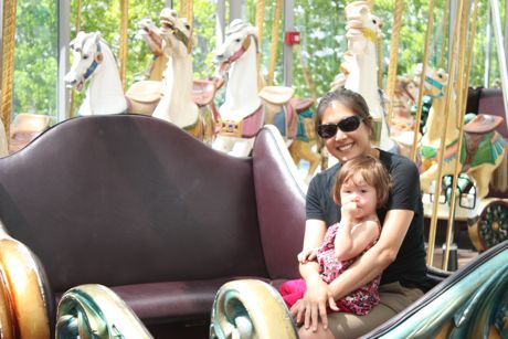 She ended up choosing the sleigh/couch setup. Technically, she was on the merry-go-round, but I told her it doesn't really count.