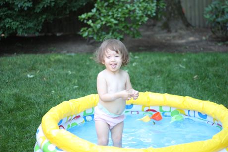 Bam! Clothes off, getting my pool on!