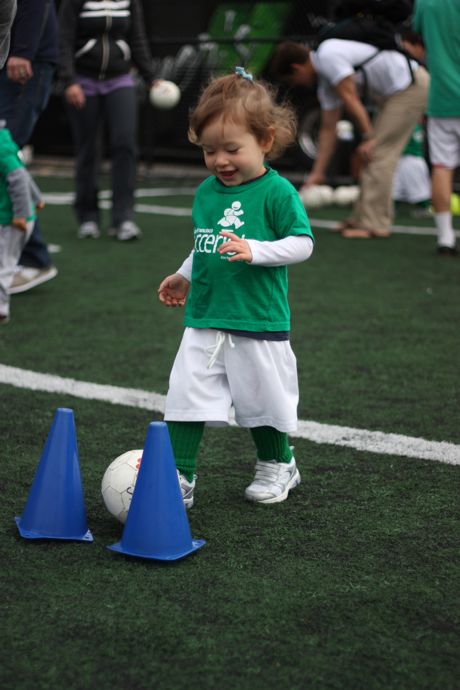 Then we do some drills - here Maile is kicking over the cones with the ball...