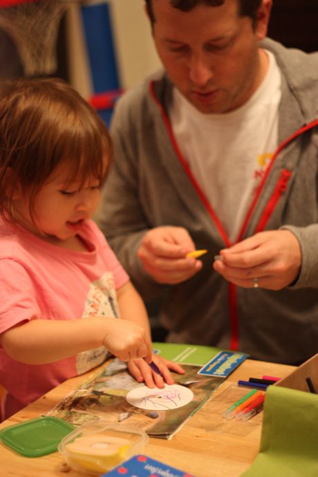 I showed Daddy how you color the paper with all the pretty colors ...