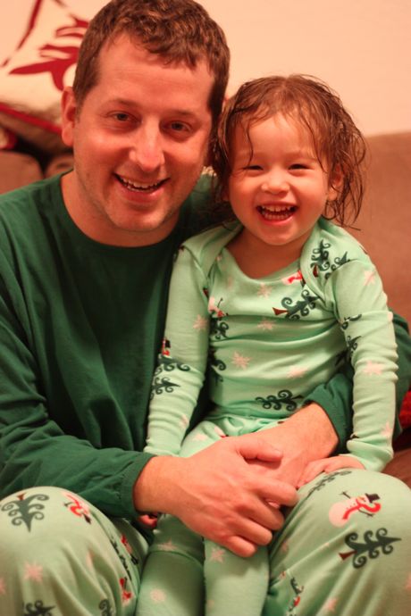 This year Daddy got into the mix too - although we had to explain to Maile that Daddy's top looks different because boys don't like patterned pajamas.