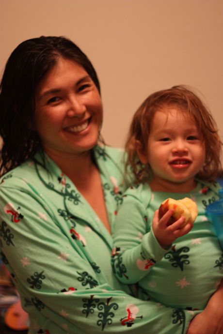Maile and Mommy, matching jammies - 2012 edition