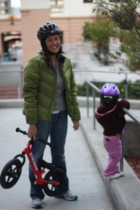 Mommy supporting the cause of Maile Girl wearing her helmet. What a good Mommy!