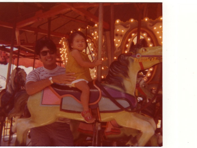 Mommy on the carousel with Papa Cal (1977, ~ 2 years old)