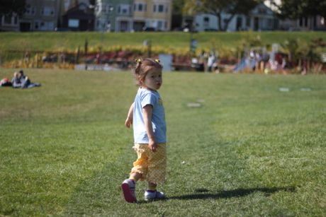 Maile Girl taking a breather from the playground to enjoy a beautiful day in Dolores Park