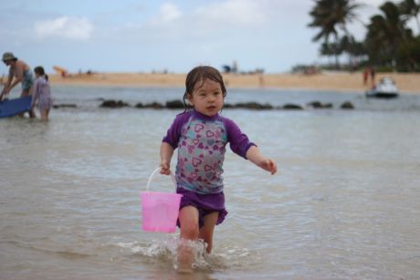Not all fun and games though, Maile put some time in being the water runner for the sand castle building work