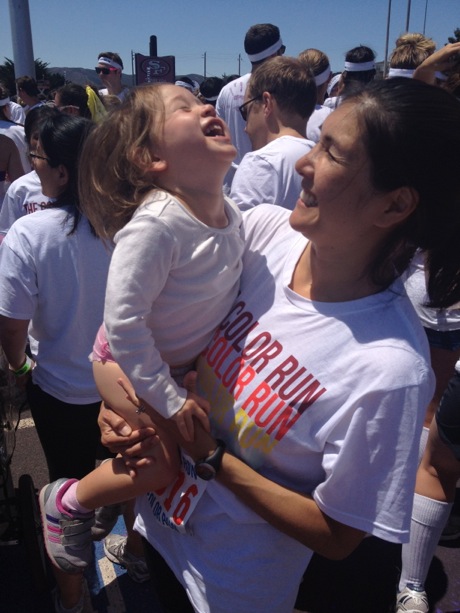 Maile and Mommy getting happy and pumped pre-race!