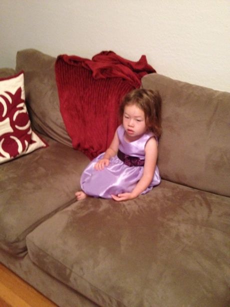 Maile Girl rockin' her new purple party dress VERY early in the morning...