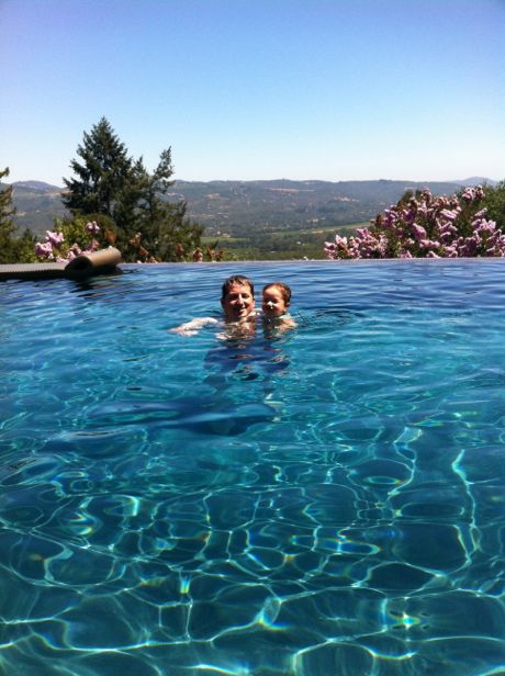 Don't worry, the pool doesn't fall off a cliff. There's a ledge there, I made Daddy double check when we got in.