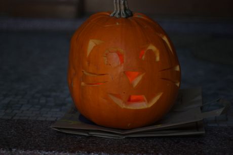 The finished product - Maile's first jack-o-lantern!