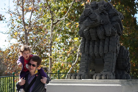 Maile may not be afraid of heights, but she is NOT a fan of lego lions that growl at you when you stand next to them to take a picture.