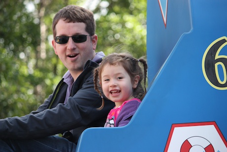 Our first ride was a helicopter ride. It went up and down, turned a bit. Allowed Maile and I to sit together. Perfect way to start - and she loved it!