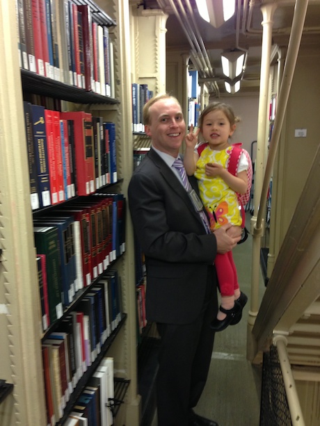 Checking out the library with Uncle Ryan - Maile says the books weren't nearly as cool as the one in San Francisco...