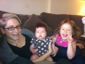 Auntie Elyssa, Lauren (3 months) and Maile (3 years, 9 months)