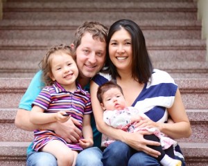 Maile (3 years, 10 months), Daddy, Mommy and Lauren (4 months)