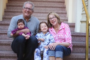 Grandpa Mike, Lauren (4.5 months), Maile (3 years, 10 months), and Grandma Jill