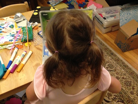 On Day #1, Daddy went with the pig tails. Not totally balanced, but passable...