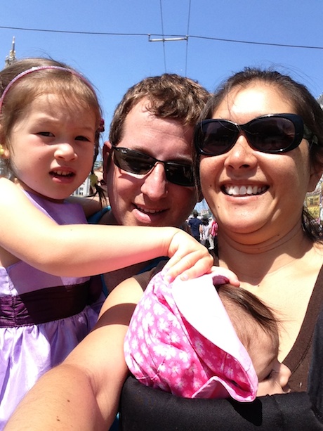 Maile, Daddy, Mommy and Lauren out front of City Hall at Pride 2013