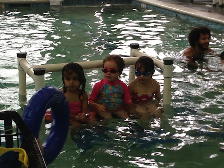 Our little swimmer getting ready for the next part of her class...