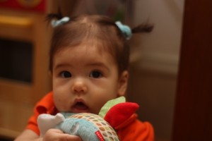Lauren at 8 months - not sure if she'll ever have a cuter hairstyle!