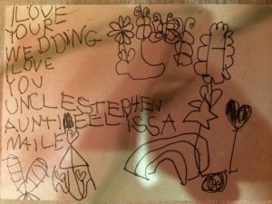 Maile's note to Auntie Elyssa and Uncle Stephen congratulating them on their marriage...