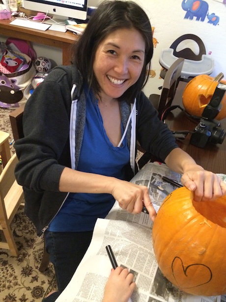 Mommy got involved to add an M for Maile and L for Lauren to the back of the pumpkins