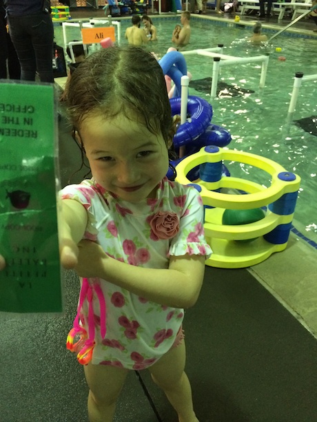 Maile Girl with her green ribbon - next up blue and, more importantly, some open water swimming without floaties!