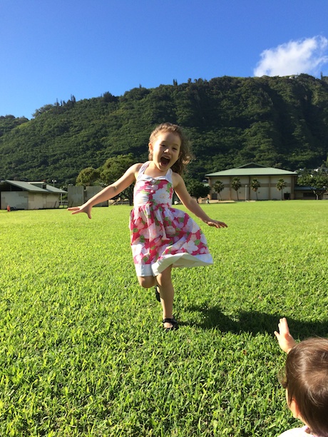 Maile Girl showing what happens when a city girl is unleashed on wide open green space!