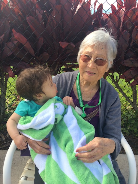 It's kind of hard to get a 1 year old and a great grandma to both look at the camera at the same time...