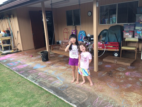 Katie, Emily and I decorated the whole back patio with chalk!